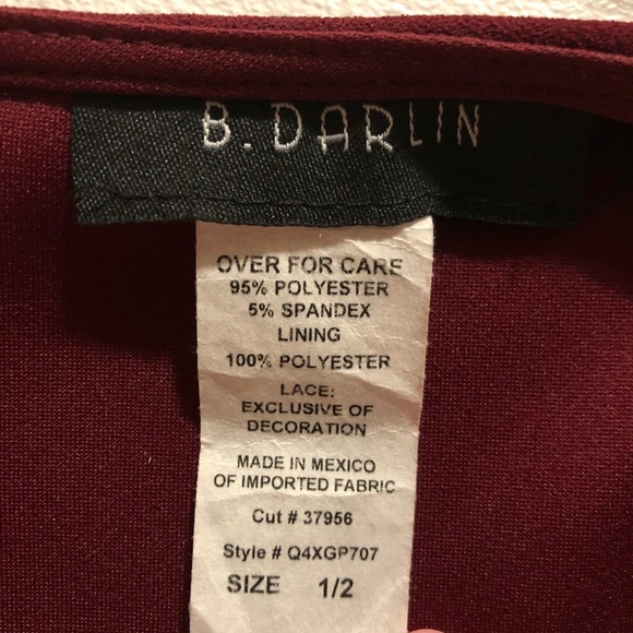 NWT B. Darlin Wine Red Lace Trim Dress - Picture 5 of 5